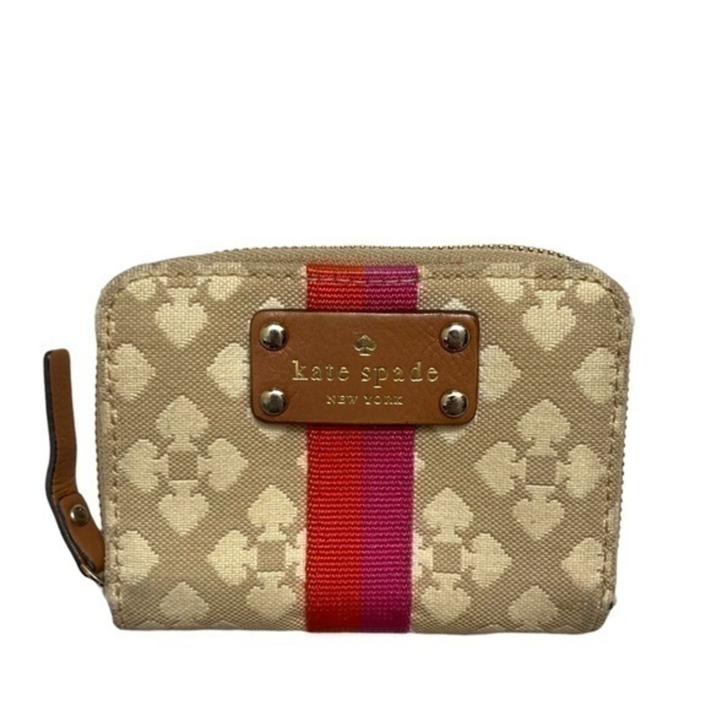 Kate spade tan pink red mini zipper wallet